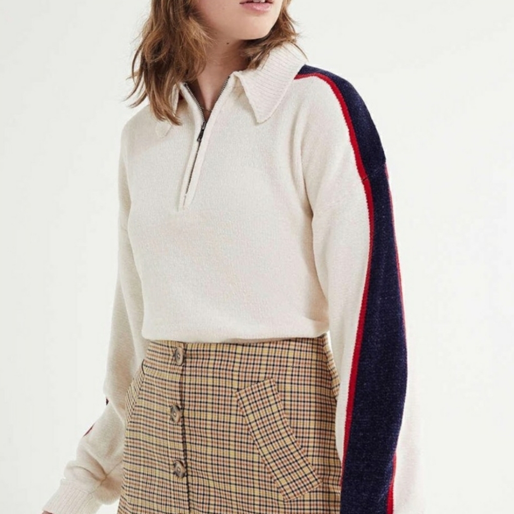 Urban Outfitters Juno Velour 1/2 Zip Sweater